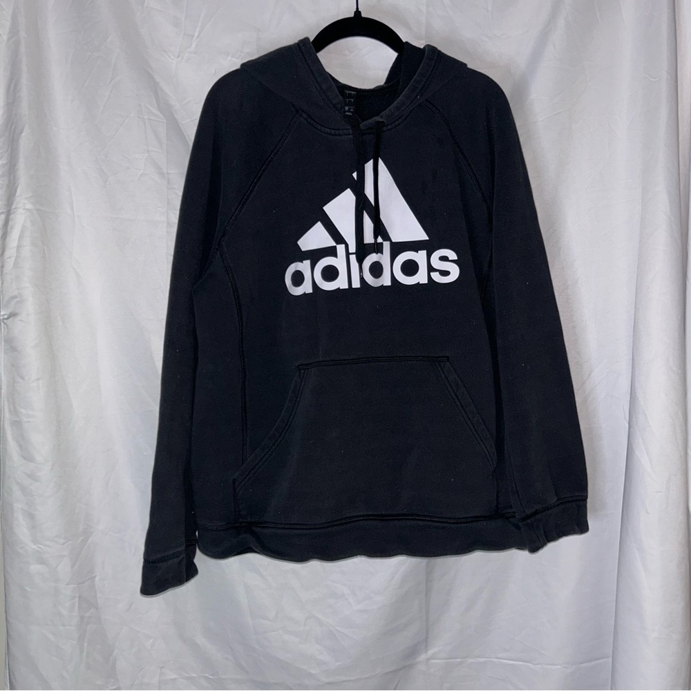 Adidas Hoodie 3 Stripes Pullover Drawstring Jacket Long Sleeve Black White Large